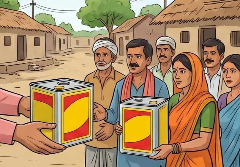 પલિયડમાં ભાજપના ઉમેદવારના ફોટાવાળા તેલના ડબલા વહેંચાયાનો આક્ષેપ